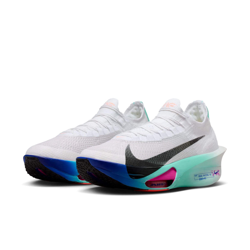 A pair of Nike Men's Alphafly 3 Road Racing Shoes in the White/Black-Hyper Turquoise-Concord colourway.