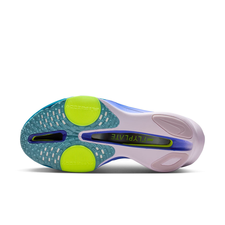 The outsole of the left shoe from a pair of Nike Men's Alphafly 3 Road Racing Shoes in the Obsidian/White-Doll-Persian Violet colourway. (8753387798690)