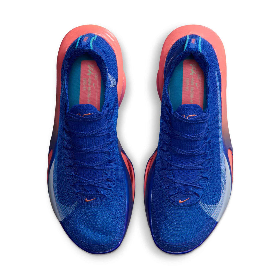 The uppers of a pair of Nike Men's Alphafly 3 Road Racing Shoes in the Racer Blue/White-Atomic Blue colourway.