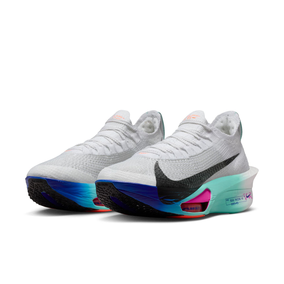 A pair of Nike Women's Alphafly 3 Road Racing Shoes in the White/Black-Hyper Turquoise-Concord colourway. (8756126056610)