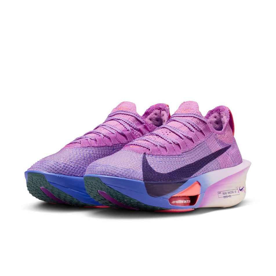 A pair of Nike Women's Alphafly 3 Road Racing Shoes in the Fuchsia Glow/Purple Dynasty colourway.