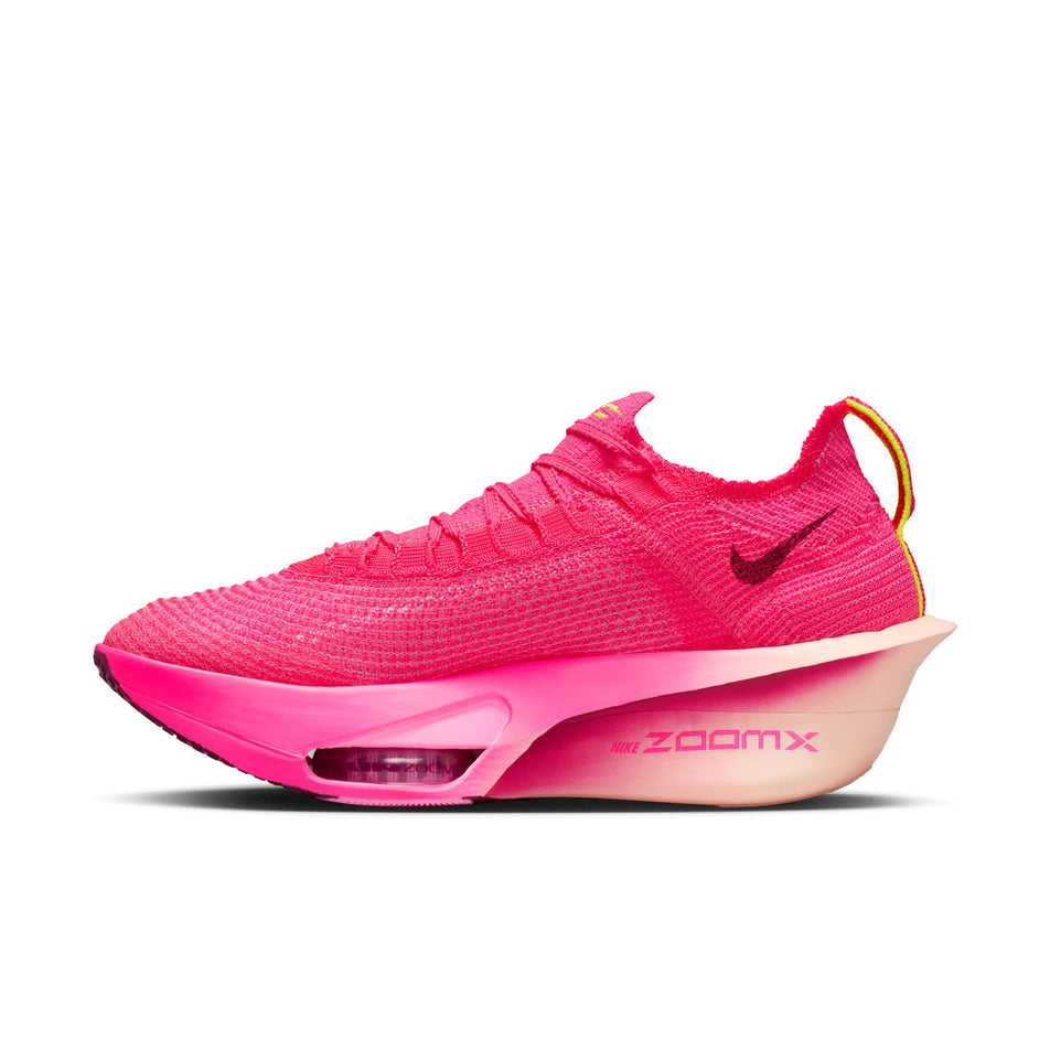 Medial view of the right shoe from a pair of Nike Women's Alphafly 3 Road Racing Shoes in the Hyper Pink/Bordeaux-Crimson Tint colourway. (8756127072418)