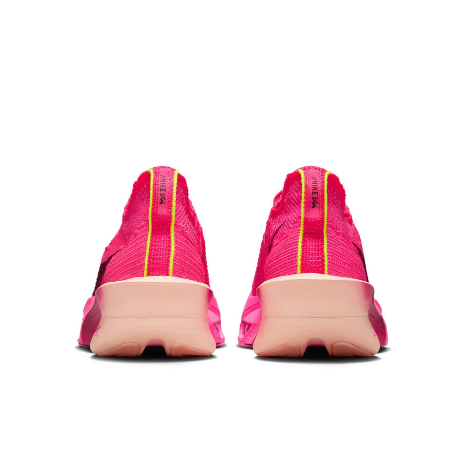 The back of a pair of Nike Women's Alphafly 3 Road Racing Shoes in the Hyper Pink/Bordeaux-Crimson Tint colourway. (8756127072418)
