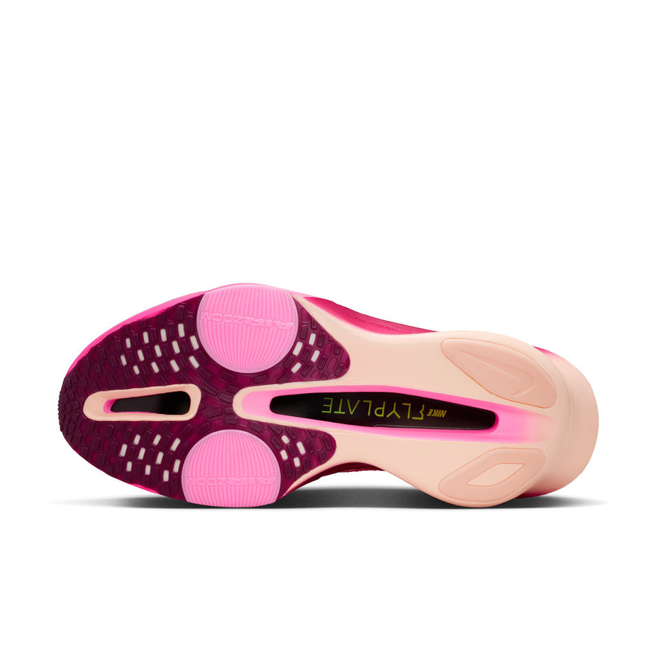 The outsole of the left shoe from a pair of Nike Women's Alphafly 3 Road Racing Shoes in the Hyper Pink/Bordeaux-Crimson Tint colourway. (8756127072418)