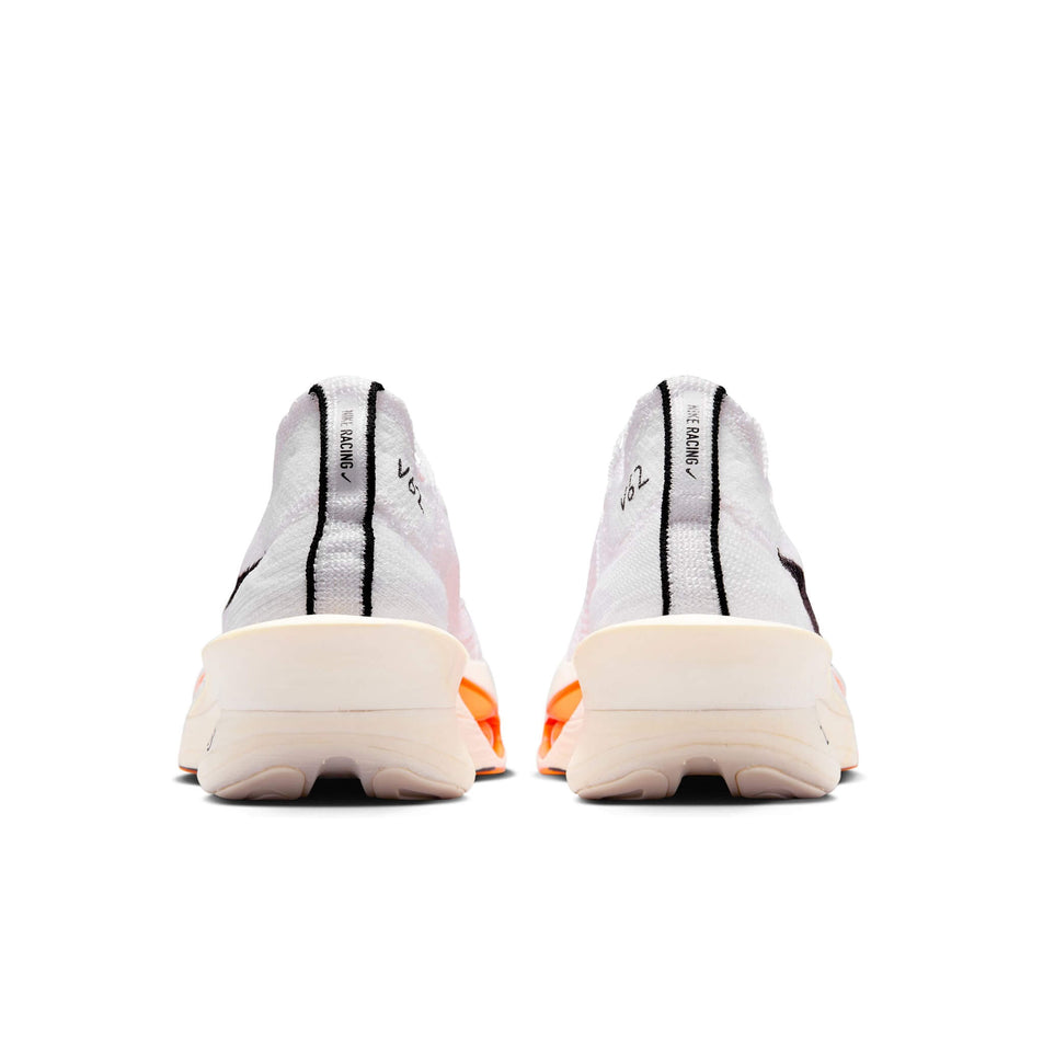The back of a pair of Nike Women's Alphafly 3 Proto Road Racing Shoes in the White/Black-Phantom-Total Orange colourway (8146196562082)