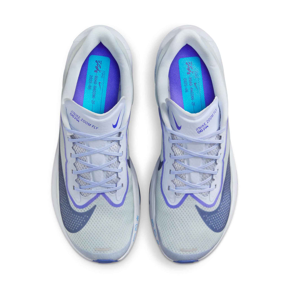 The uppers on a pair of Nike Men's Zoom Fly 6 Road Running Shoes in the Ghost/Blue Void-Football Grey colourway. (8613900320930)