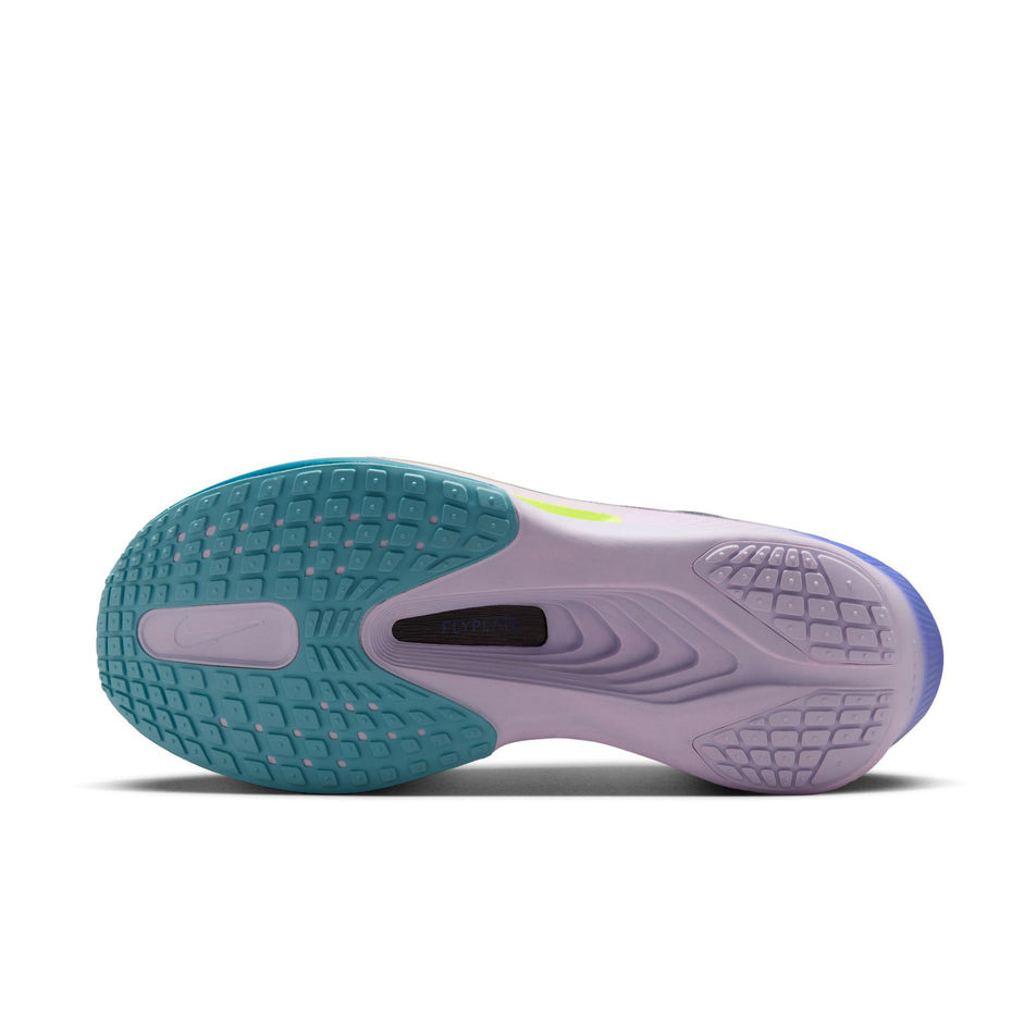 The outsole of the left shoe from a pair of Nike Men's Zoom Fly 6 Road Running Shoes in the Obsidian/White-Persian Violet-Volt colourway. (8753452351650)