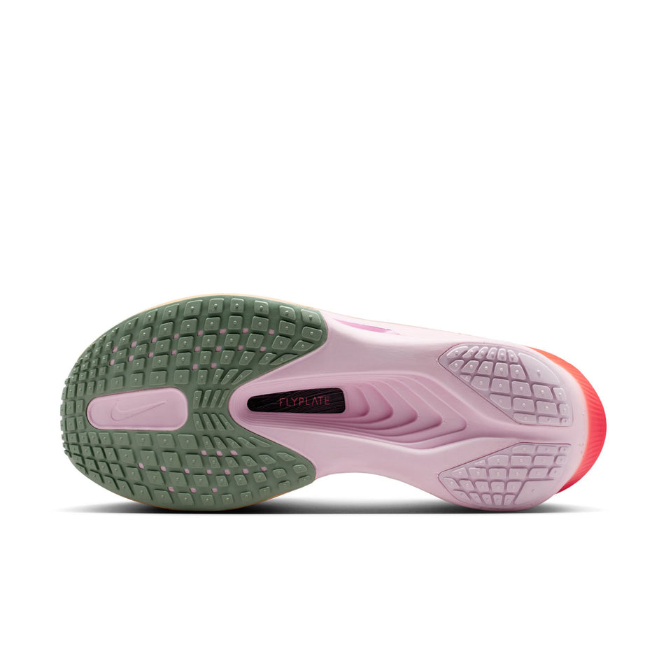 The outsole of the left shoe from a pair of Nike Women's Zoom Fly 6 Road Running Shoes in the Sail/Tattoo-Light Magenta-Pearl Pink colourway.