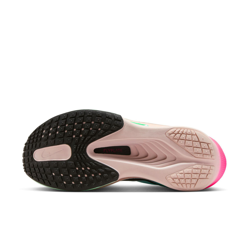 The outsole of the left shoe from a pair of Nike Women's Zoom Fly 6 Road Running Shoes in the Glacier Ice/Black-Hyper Pink-Green Shock colourway. (8684678250658)
