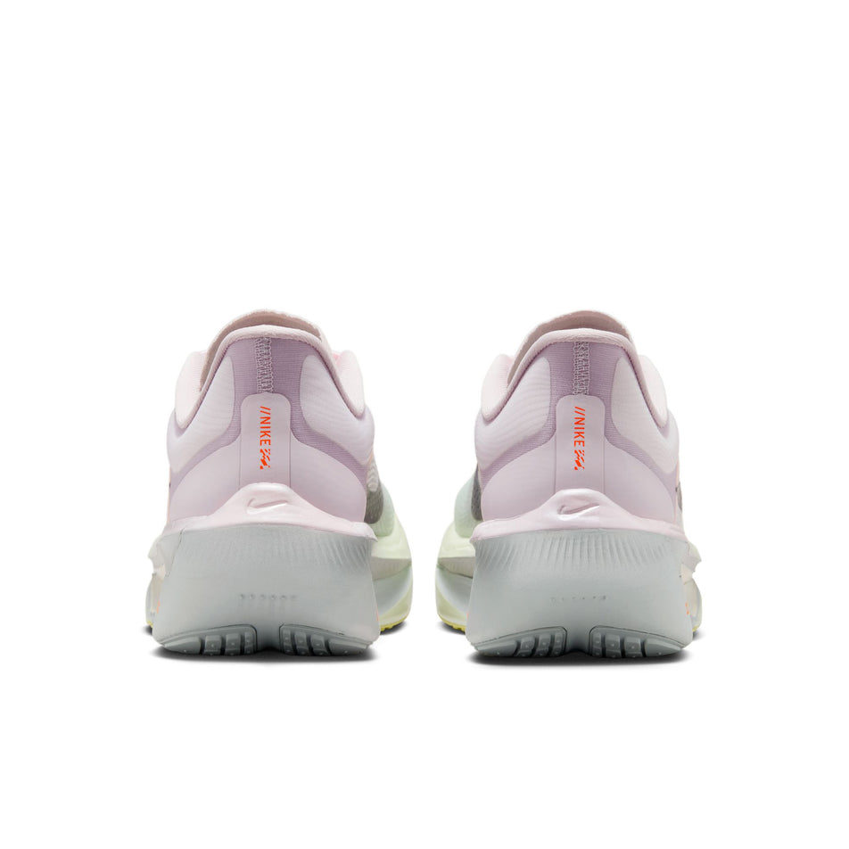 The back of a pair of Nike Women's Zoom Fly 6 Road Running Shoes in the Bleached Lilac/Purple Dynasty-Volt Tint colourway.