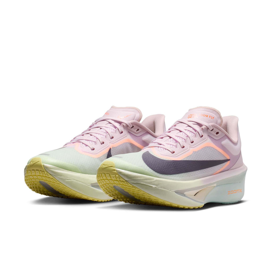 A pair of Nike Women's Zoom Fly 6 Road Running Shoes in the Bleached Lilac/Purple Dynasty-Volt Tint colourway.