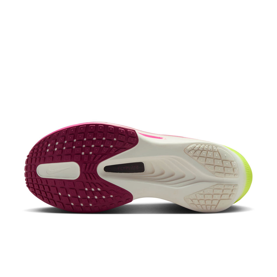 The outsole of the right shoe from a pair of Nike Women's Zoom Fly 6 Road Running Shoes in the Pink Spell/Bordeaux-Crimson Tint colourway. (8756143620258)