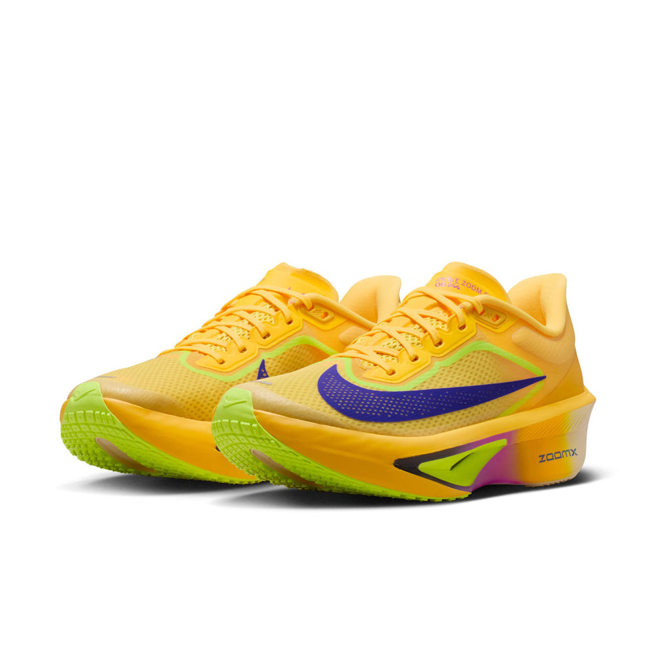 A pair of Nike Women's Zoom Fly 6 Road Running Shoes in the Citron Pulse/Indigo Burst-Volt Ice colourway.