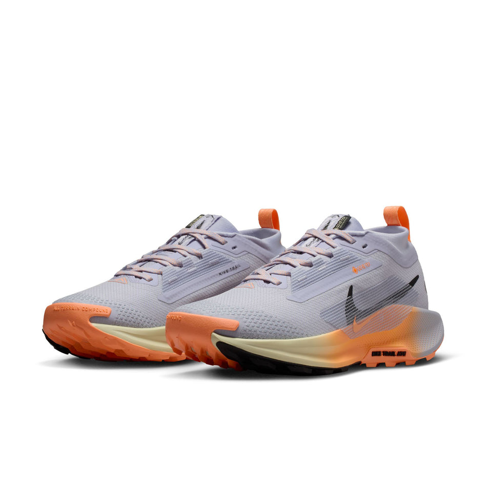 A pair of Nike Women's Pegasus Trail 5 GORE-TEX Waterproof Trail Running Shoes in the Ghost/Black-Malt-Orange Pulse colourway. (8756166131874)