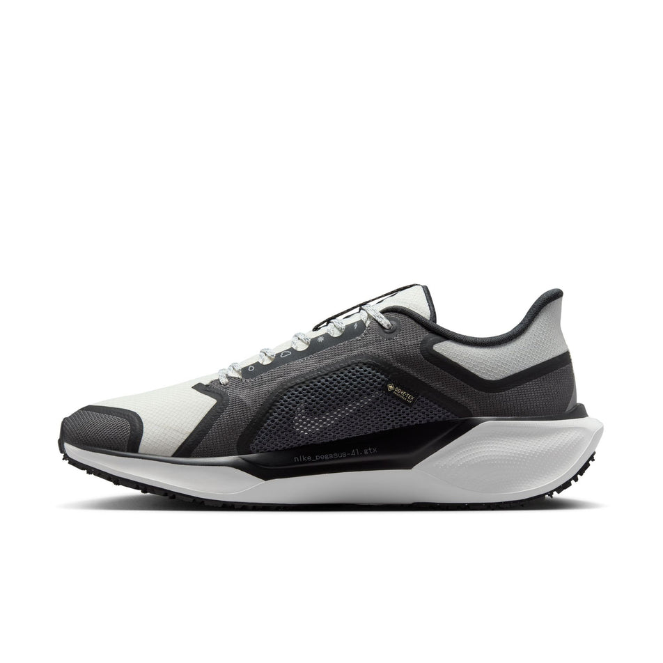 Medial view of the right shoe from a pair of Nike Men's Pegasus 41 GORE-TEX Road Running Shoes in the Black/Summit White-Anthracite-Iron Grey colourway. (8754793185442)