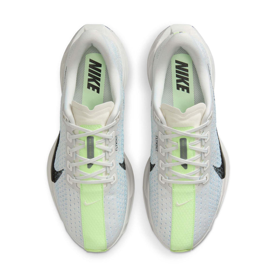 The uppers of a pair of Nike Women's Pegasus Plus Road Running Shoes in the Platinum Tint/Black-Pure Platinum colourway. (8724633059490)
