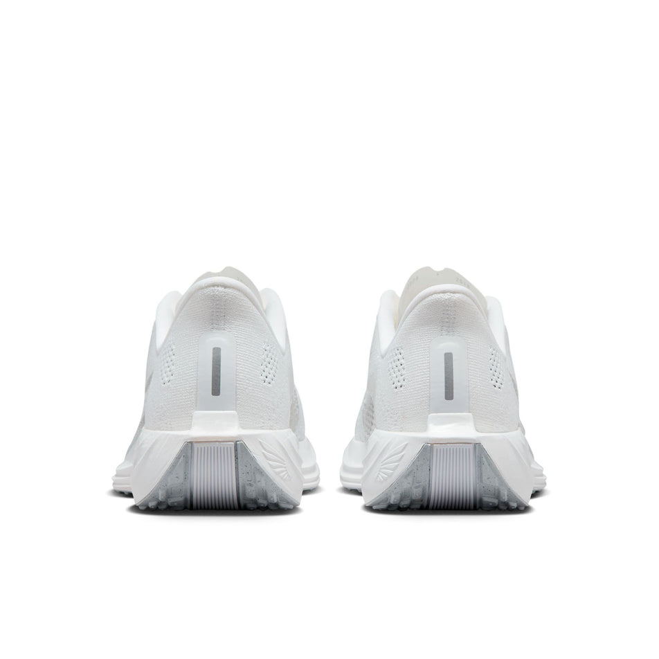 The back of a pair of Nike Women's Pegasus Plus Road Running Shoes in the White/Pure Platinum-Wolf Grey colourway. (8614634029218)