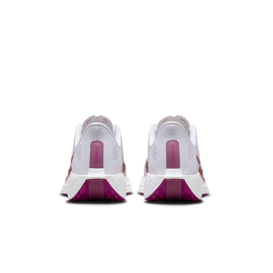 The back of a pair of Nike Women's Pegasus Plus Road Running Shoes in the White/Mtlc Red Bronze-Platinum Violet colourway. (8503170465954)