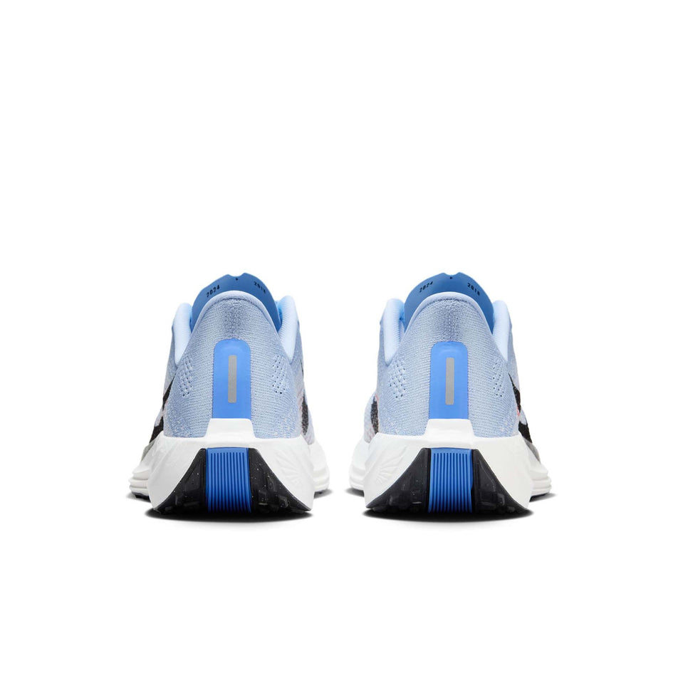 The back of a pair of Nike Women's Pegasus Plus Road Running Shoes in the Aluminium/Black-Royal Pulse White colourway. (8558431240354)