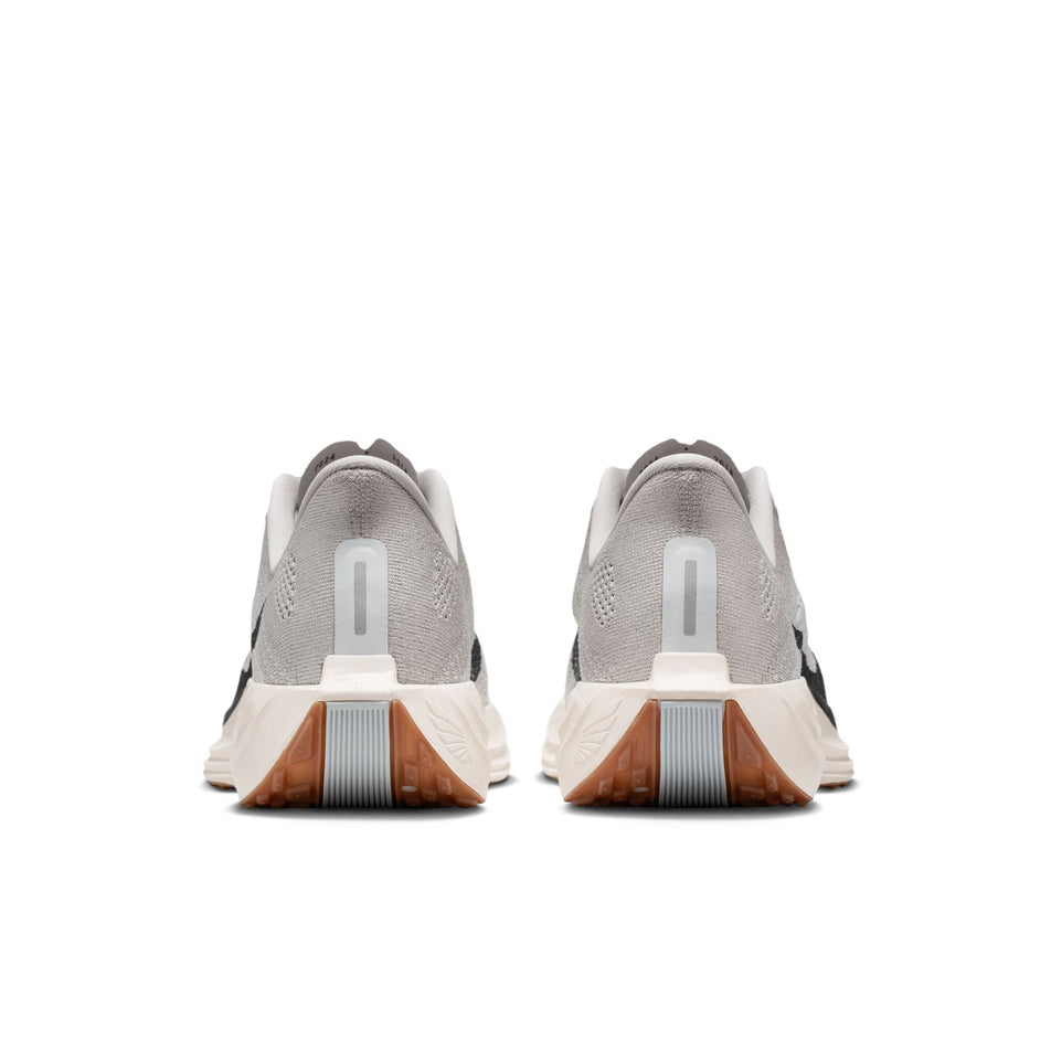 The back of a pair of Nike Men's Pegasus Plus Road Running Shoes in the College Grey/Medium Ash-Pure Platinum colourway. (8754768019618)