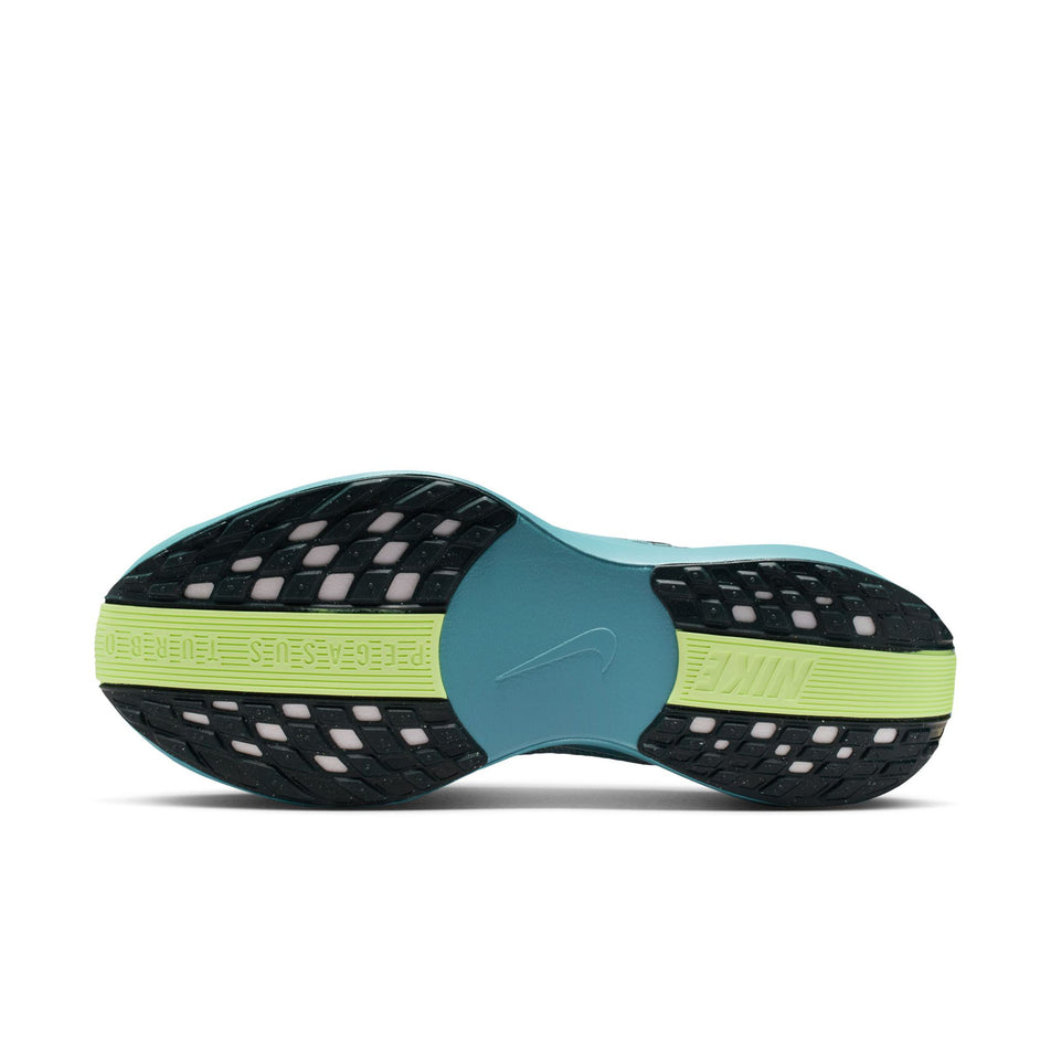 The outsole of the left shoe from a pair of Nike Men's Pegasus Plus Road Running Shoes in the Pure Platinum/Seaweed-Denim Turquoise colourway. (8754770018466)