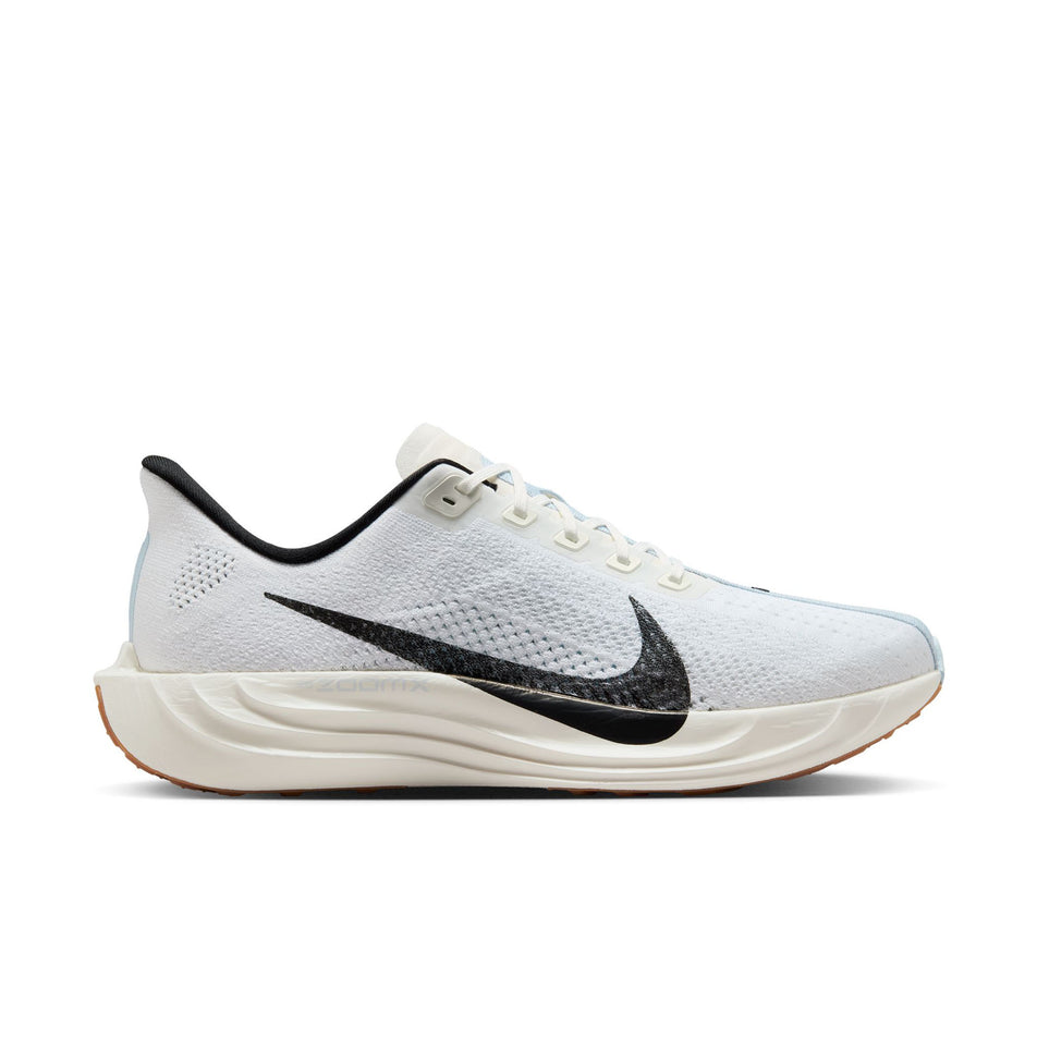 Lateral view of the right shoe from a pair of Nike Men's Pegasus Plus Road Running Shoes in the White/Black-Sail-Blue Tint colourway. (8614356779170)