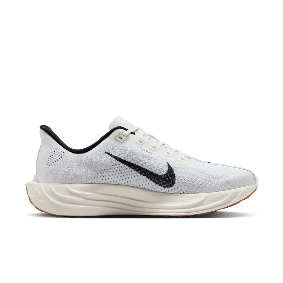 Medial view of the left shoe from a pair of Nike Men's Pegasus Plus Road Running Shoes in the White/Black-Sail-Blue Tint colourway.  (8614356779170)