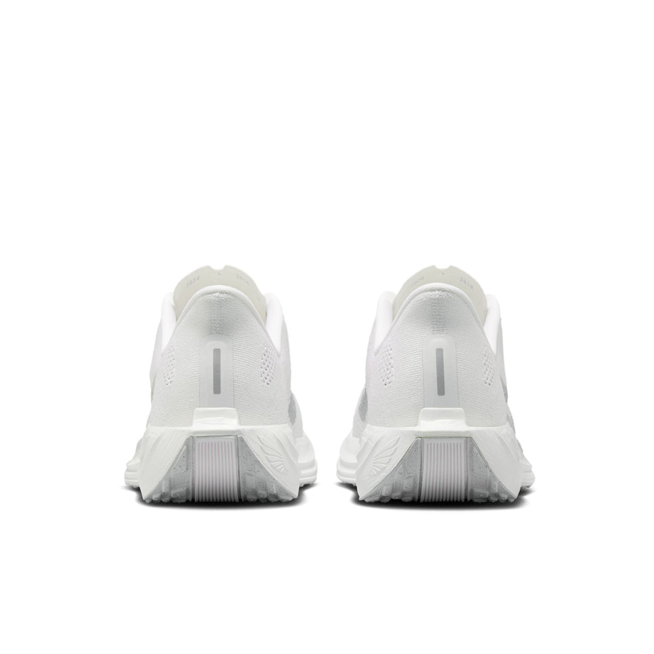 The back of a pair of Nike Men's Pegasus Plus Road Running Shoes in the White/Pure Platinum-Wolf Grey colourway. (8683735351458)