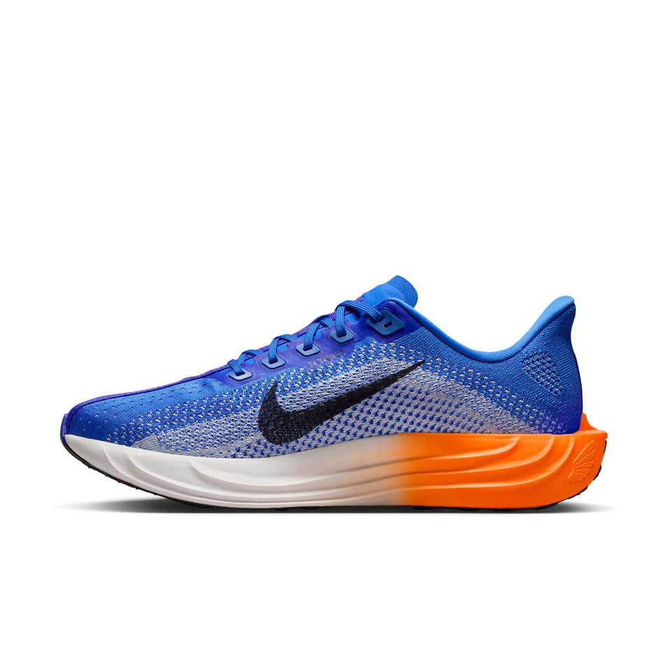 Medial view of the right shoe from a pair of Nike Men's Pegasus Plus Road Running Shoes in the Crystal Blue/Off-Noir-Hydrogen Blue colourway.