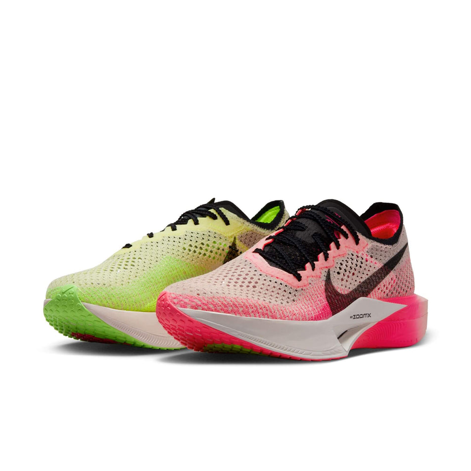 A pair of Men's Vaporfly 3 Road Racing Shoes in the  Luminous Green/Black-Crimson Tint-Volt colourway (8104386068642)