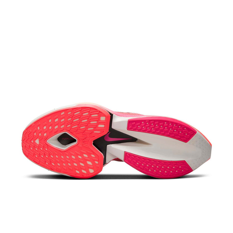 Outsole of the left shoe from a pair of Nike Men's Alphafly 2 Road Racing Shoes in the Luminous Green/Black-Crimson Tint-Volt colourway (8104378957986)