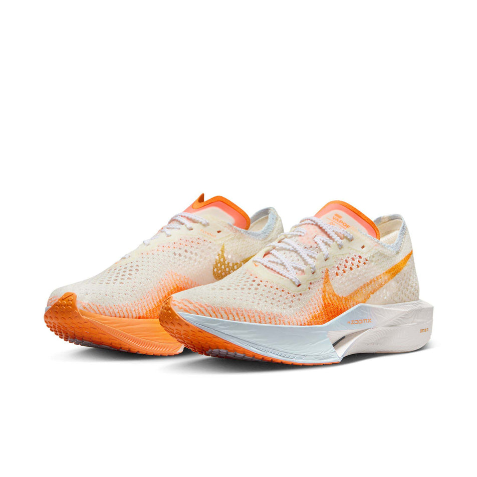 A pair of Nike Women's Vaporfly 3 Road Racing Shoes in the Coconut Milk/Bright Mandarin-Sail colourway (8281187680418)