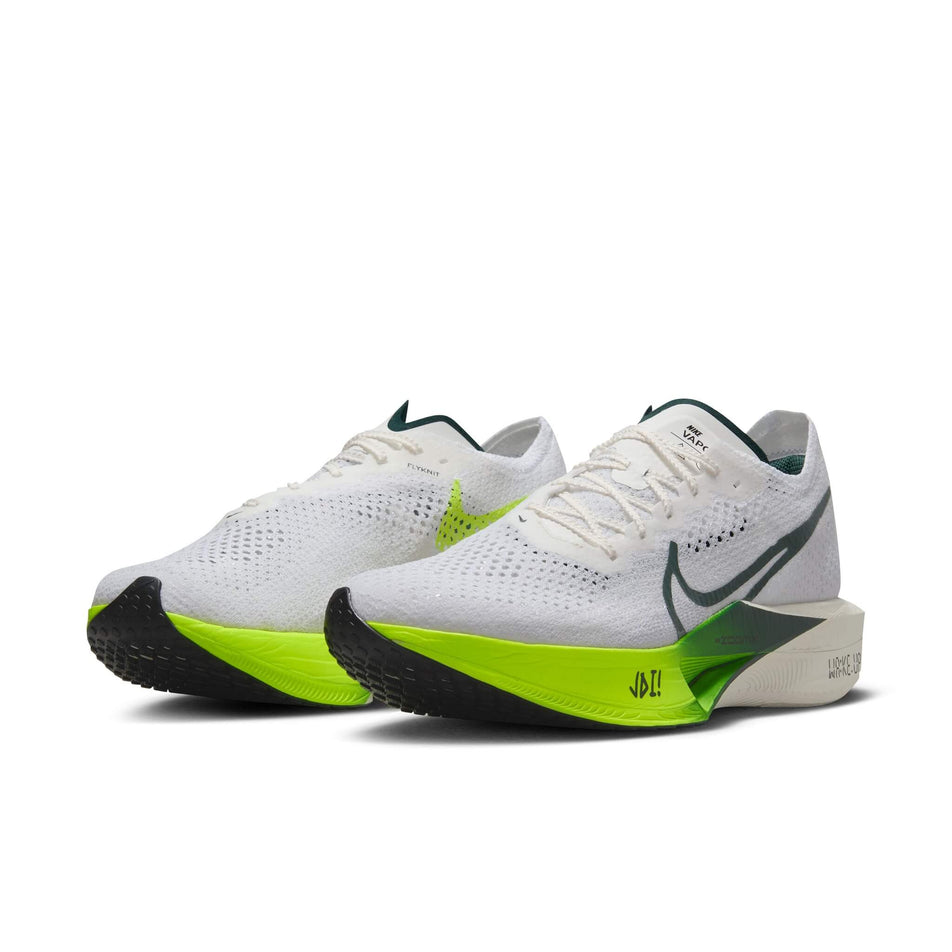A pair of Nike Men's Vaporfly 3 Road Racing Shoes in the White/Pro Green-Volt-Sail colourway (8155641217186)