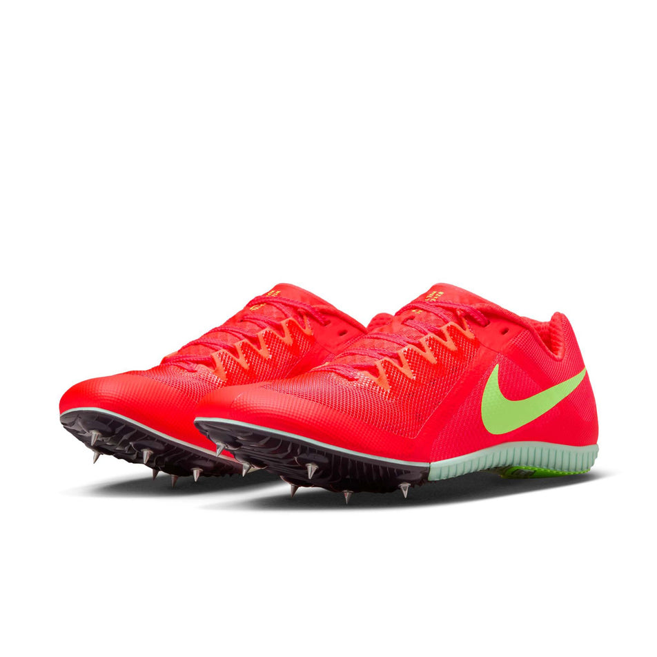 A pair of Nike Unisex Zoom Rival Sprint Track & Field Sprinting Spikes in the Bright Crimson/Washed Coral-Hyper Orange colourway. (8654086111394)