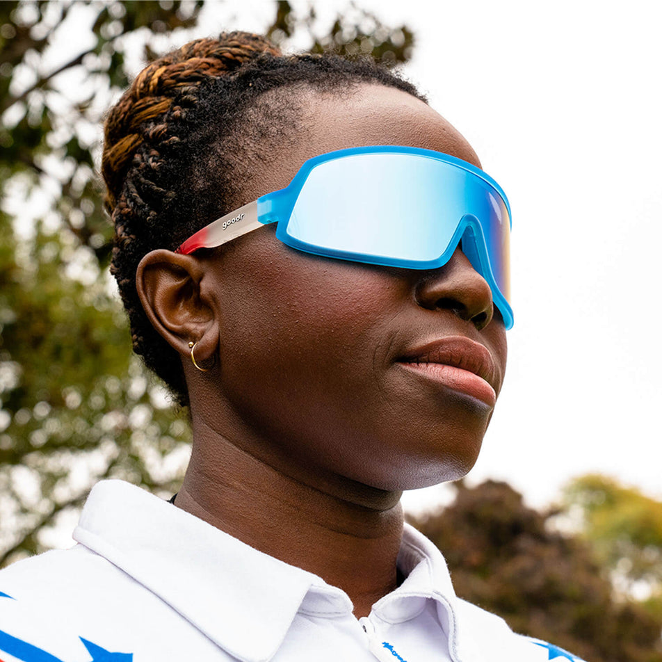 A model wearing a pair of goodr Scream If You Hate Gravity - Wrap G - Sunglasses (8044274221218)