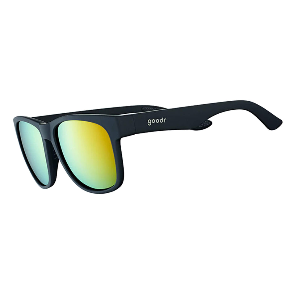 Side view of a pair of goodr Beelzebubs Bourbon Burpees - BFG - Running Sunglasses