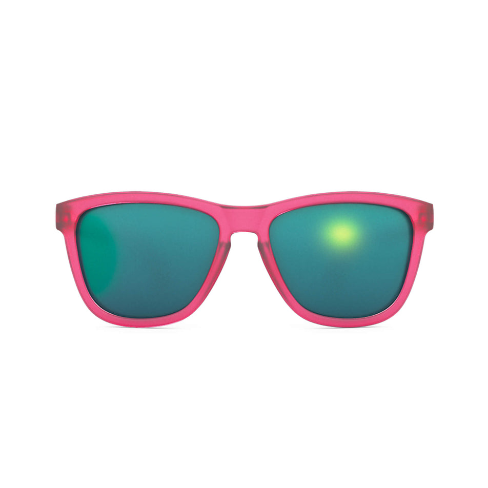 Front view of a pair of goodr Flamingos on a Booze Cruise - OG - Running Sunglasses