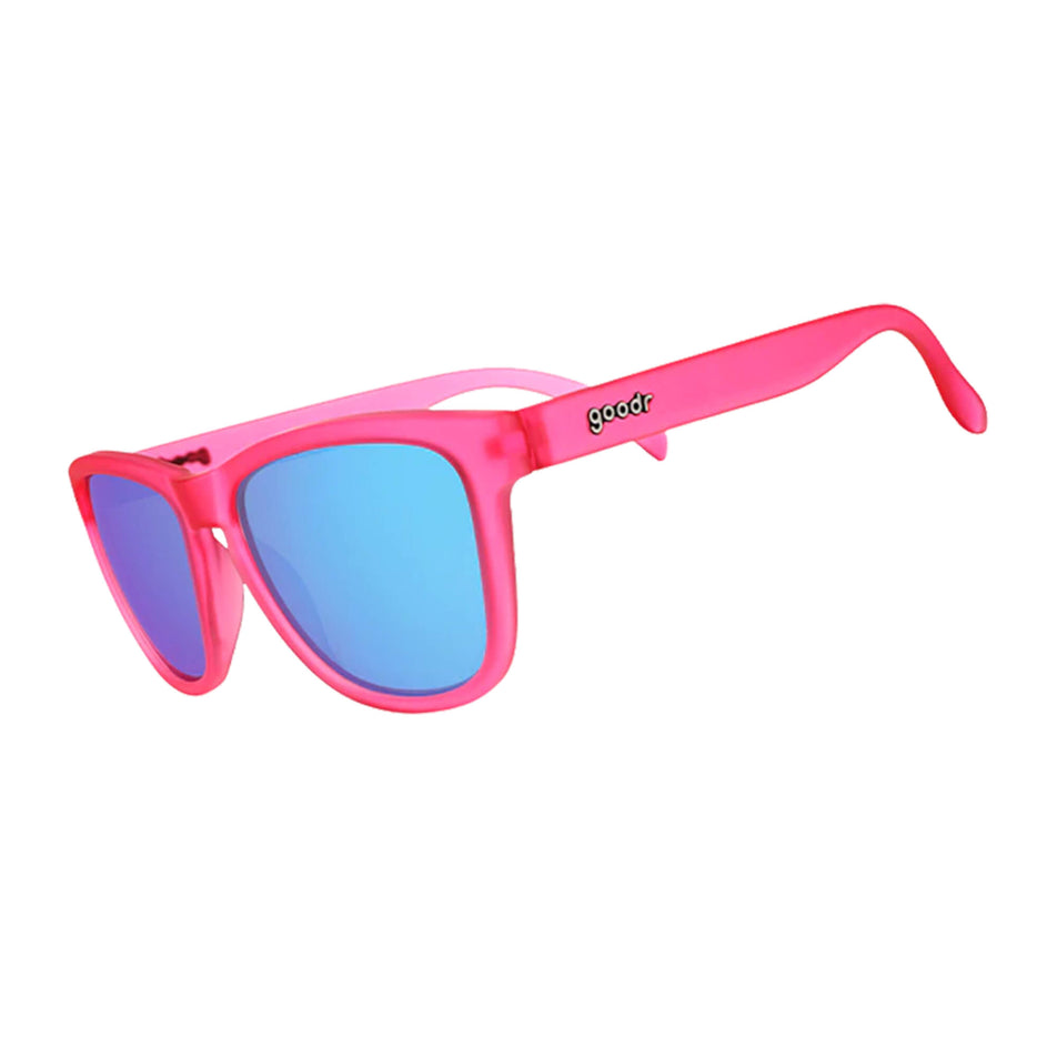 Side view of a pair of goodr Flamingos on a Booze Cruise - OG - Running Sunglasses