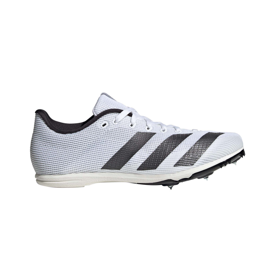 Lateral side of the right shoe from a pair of adidas Junior-Unisex Allroundstar Running Spikes in the Footwear White/Night Met./Core Black colourway  (7916216189090)