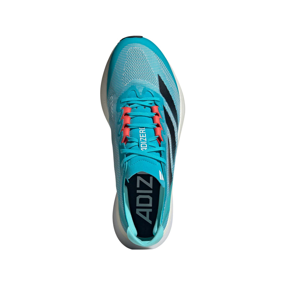 The upper of the right shoe from a pair of adidas Men's Adizero Boston 12 Running Shoes in the Lucid Cyan/Core Black/Flash Aqua colourway (8033803698338)
