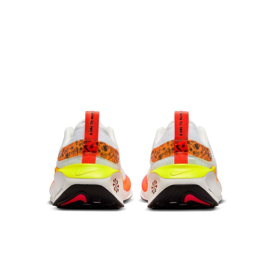 The back of a pair of Men's InfinityRN 4 Road Running Shoes in the White/Black-Bright Crimson-Total Orange colourway (8215796252834)