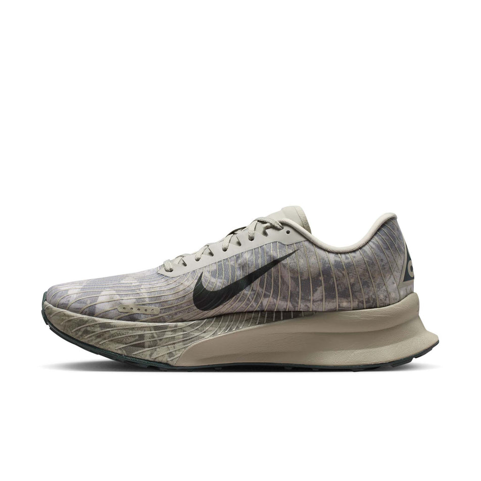 Medial view of the right shoe from a pair of Nike Unisex ACG Ultrafly Trail Racing Shoes in the Spruce Fog/Black Spruce-Sea Glass colourway.