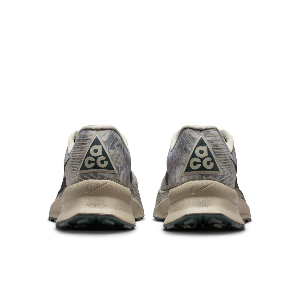 The back a pair of Nike Unisex ACG Ultrafly Trail Racing Shoes in the Spruce Fog/Black Spruce-Sea Glass colourway.