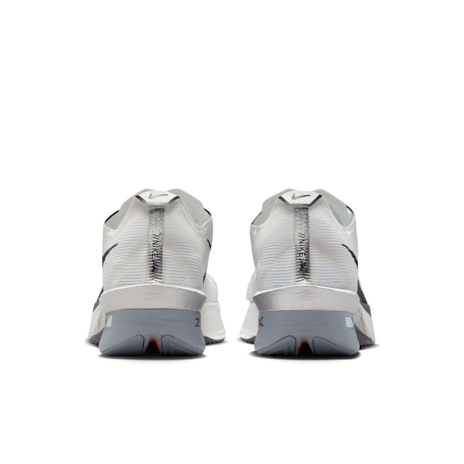 The back of a pair of Nike Women's Vaporfly 4 Road Racing Shoes in the White/Gridiron-Obsidian Mist colourway. (8614572720290)