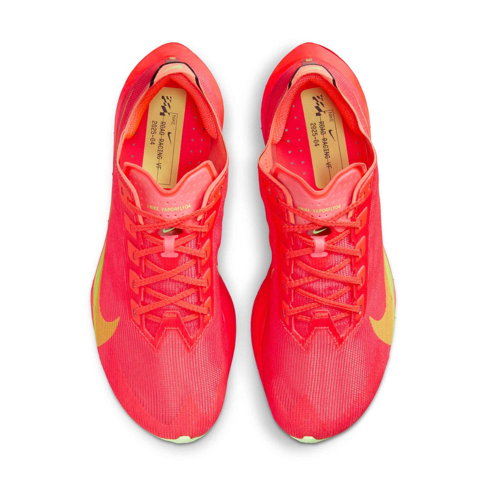The uppers on a pair of Nike Women's Vaporfly 4 Road Racing Shoes in the Bright Crimson/Lime Blast-Mint Foam colourway. (8614579929250)