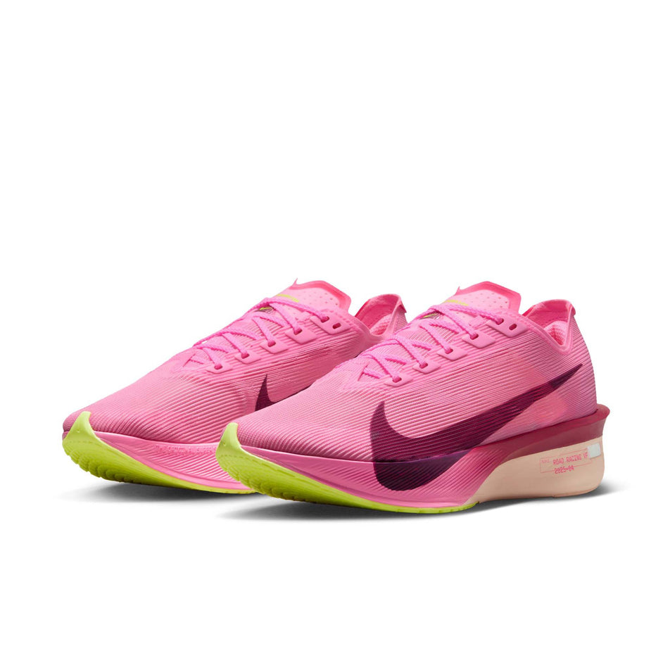 A pair of Nike Women's Vaporfly 4 Road Racing Shoes in the Pink Spell/Bordeaux-Hyper Pink-Volt Ice colourway. (8756141195426)