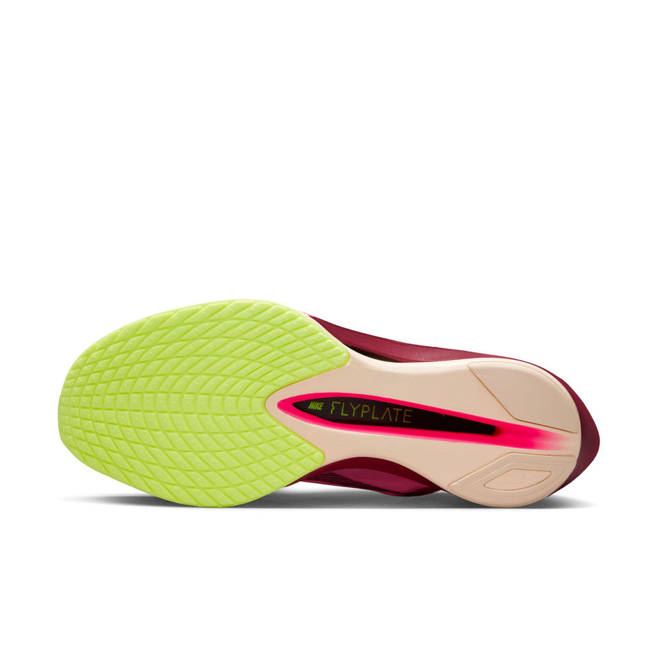 The outsole of the left shoe from a pair of Nike Women's Vaporfly 4 Road Racing Shoes in the Pink Spell/Bordeaux-Hyper Pink-Volt Ice colourway. (8756141195426)