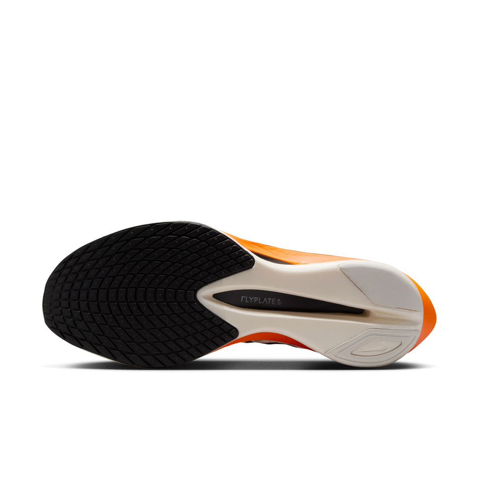 The outsole of the left shoe from a pair of Nike Men's Vaporfly 4 Proto Road Racing Shoes in the Sail/Black-Total Orange-White colourway. (8635866808482)