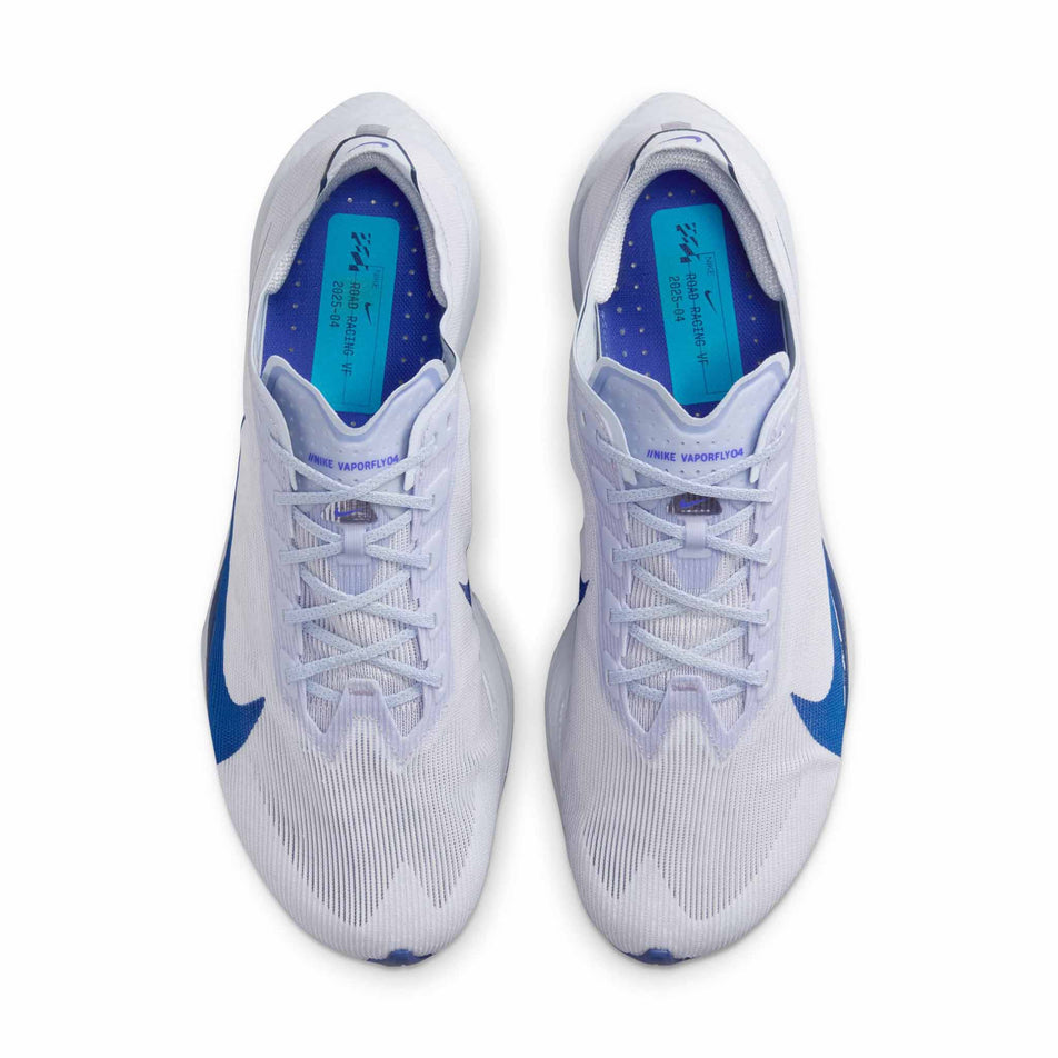 The uppers on a pair of Nike Men's Vaporfly 4 Road Racing Shoes in the Ghost/Blue Void-Persian Violet colourway. (8613787304098)