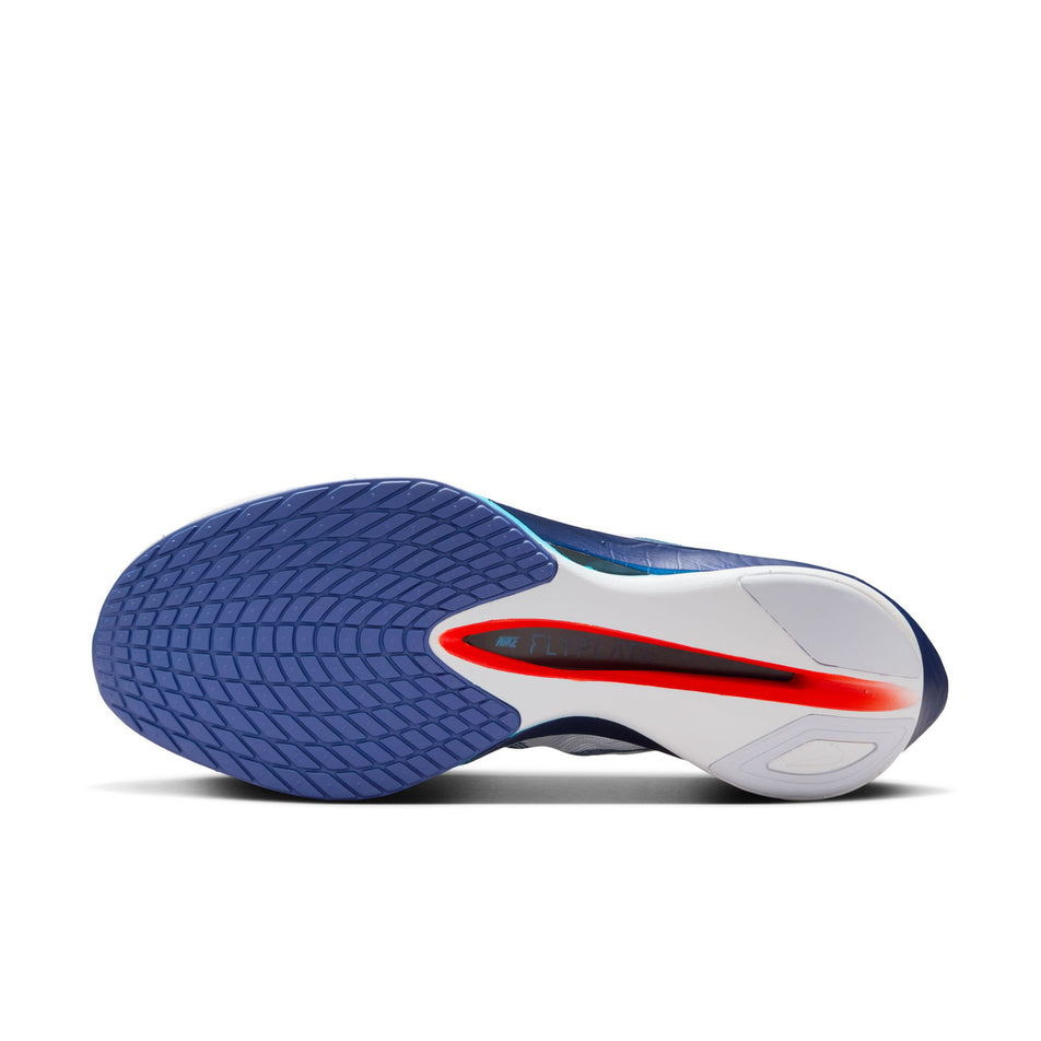 The outsole of the left shoe from a pair of Nike Men's Vaporfly 4 Road Racing Shoes in the Ghost/Blue Void-Persian Violet colourway. (8613787304098)